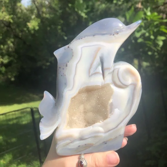 Druzy agate dolphin crystal carving - Picture 9 of 9